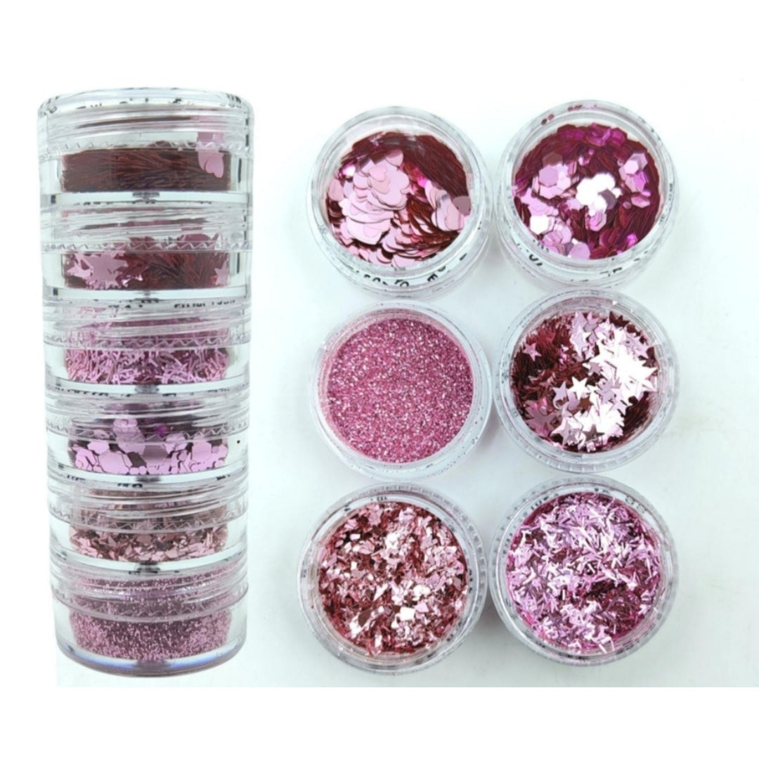 6 in 1 Glitter chunks - Pink