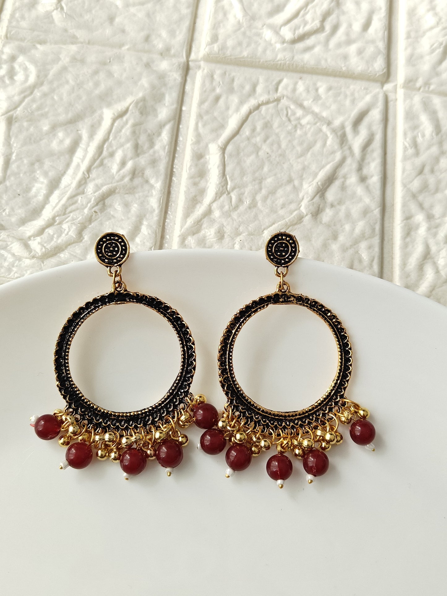 Round Gold Maroon Beaded Jhumka Base