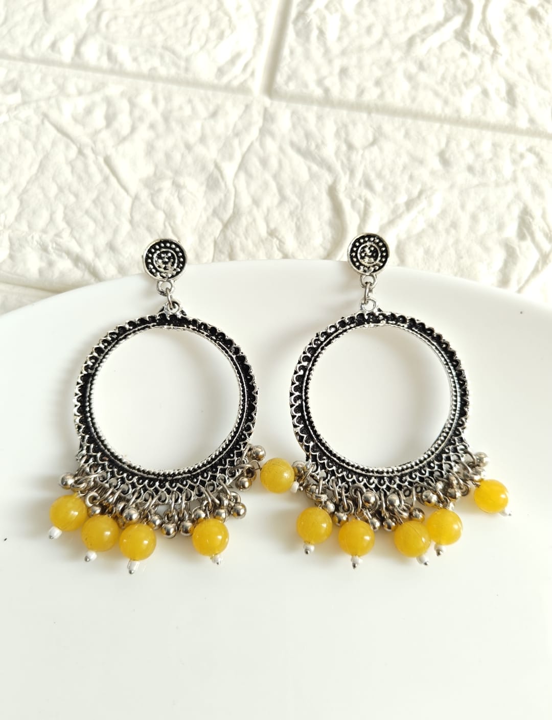 Yellow Round Beaded Jhumka Base