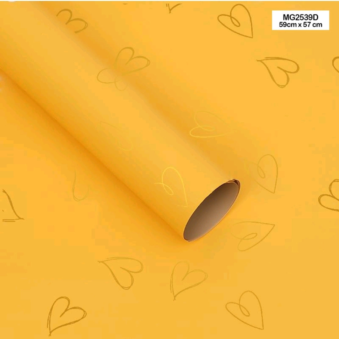 Heart Yellow Bouquet Wrapping Sheet - 5 Sheets
