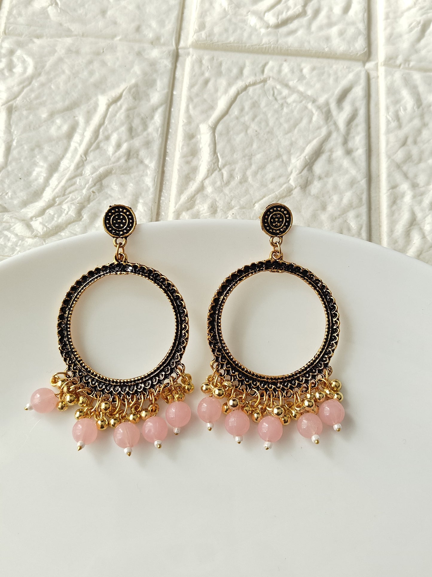 Round Gold Pink Beaded Jhumka Base