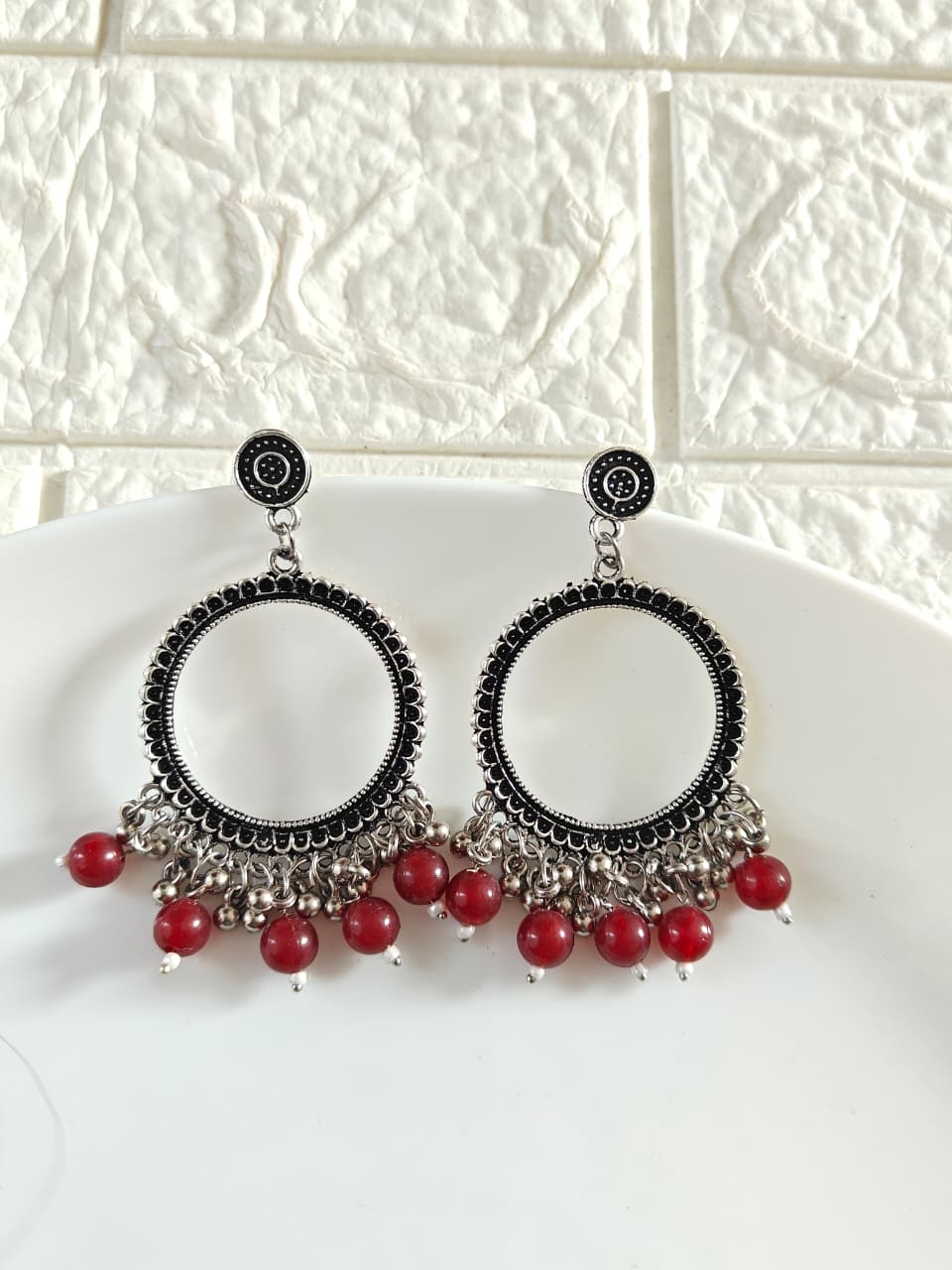 Round Maroon Beaded Jhumka Base