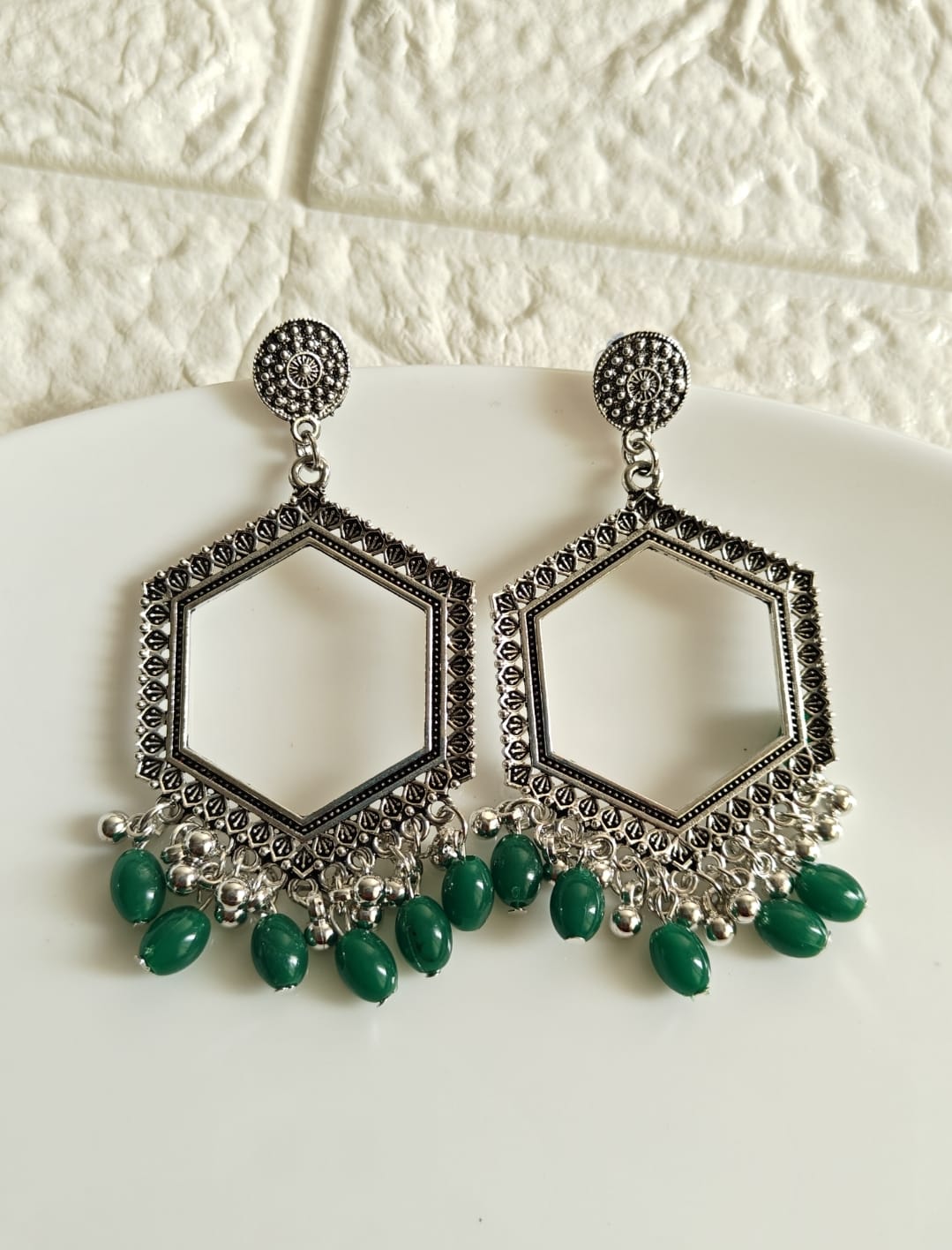 Hexagon Green Beaded Jhumka Base