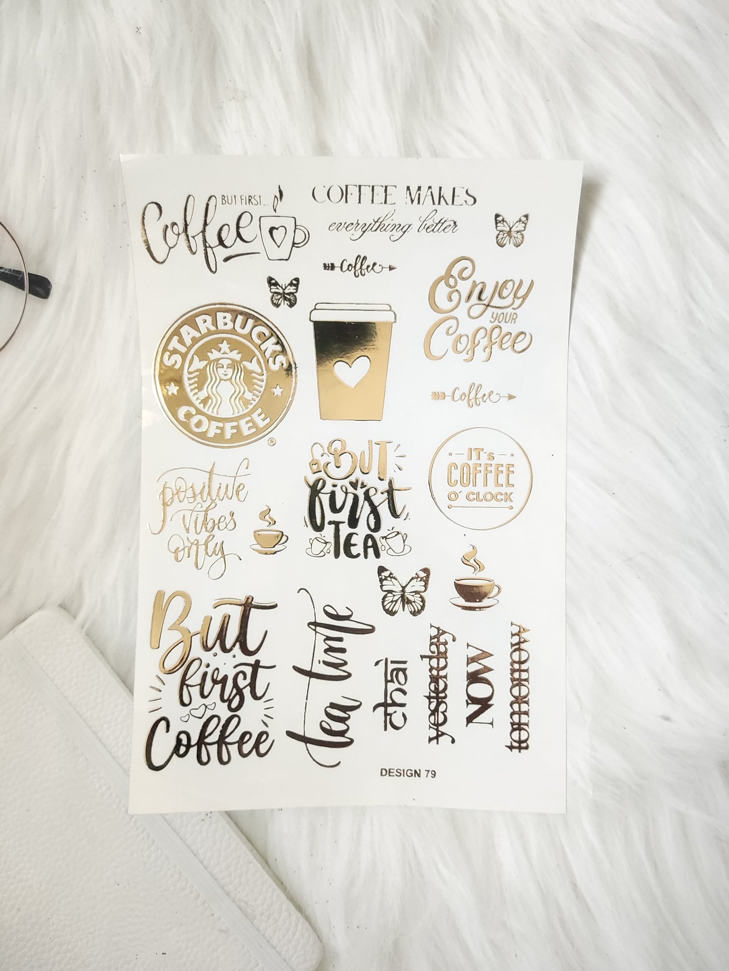 Coffee Embossed Sticker Sheet A5 - D84