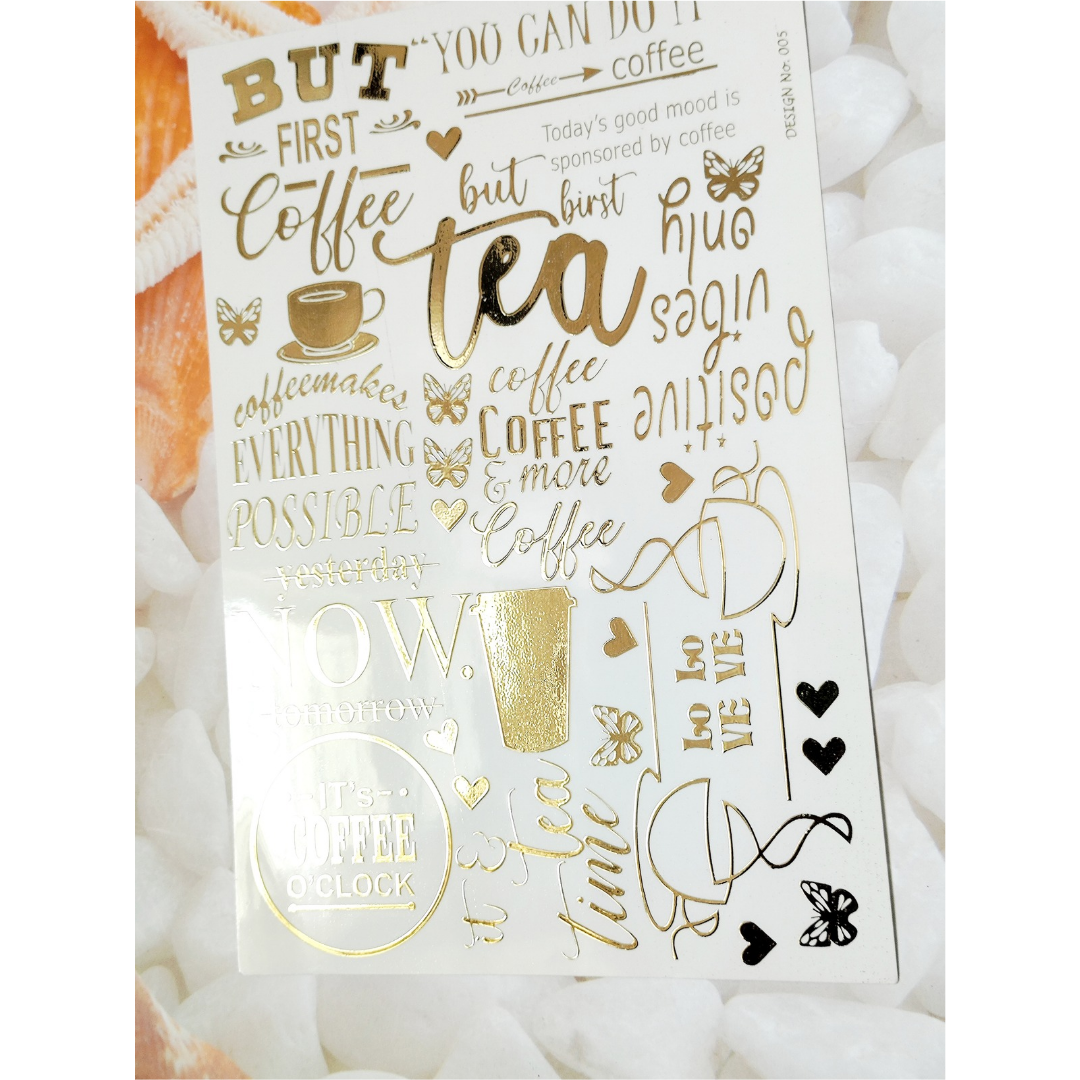 Tea & Coffee Embossed Sticker sheet A5 - D8