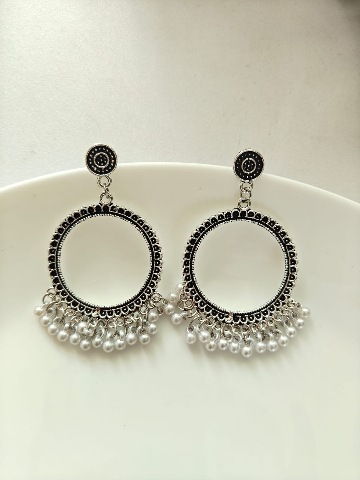 Round Silver Beaded Jhumka Base