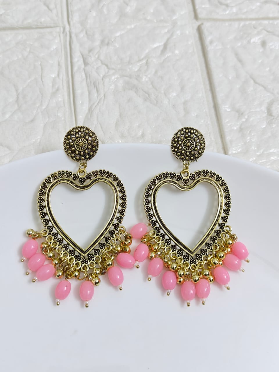 Gold Heart Pink Beaded Jhumka Base