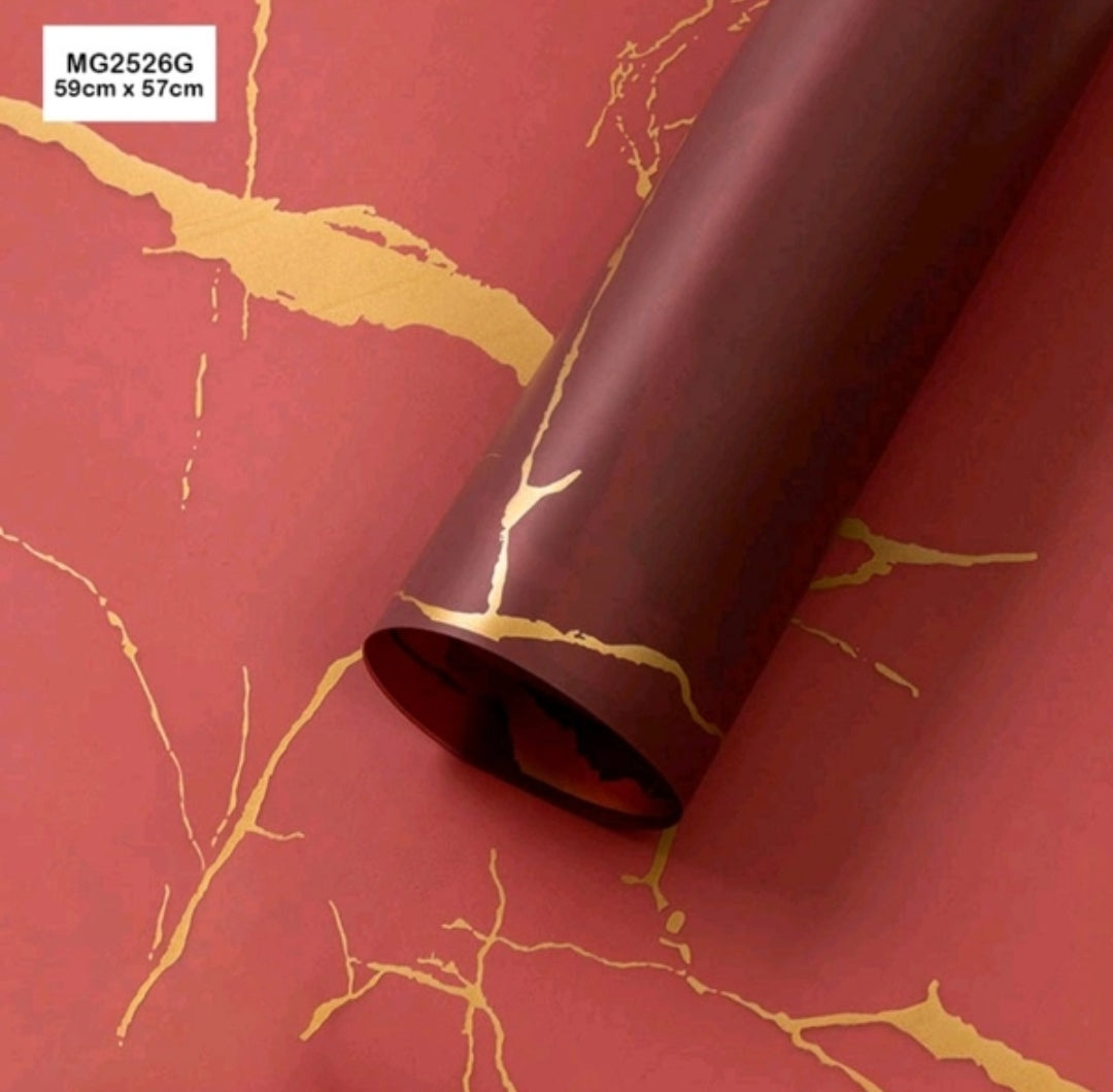 Marble Gold & Maroon Bouquet Wrapping Sheet - 5 sheets