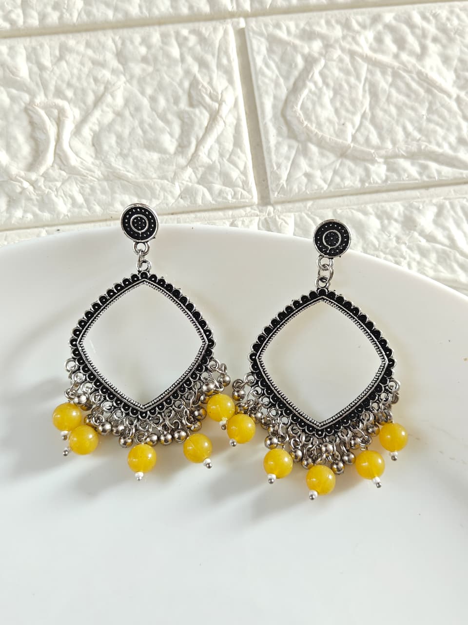 Yellow Square Beaded Jhumka Base