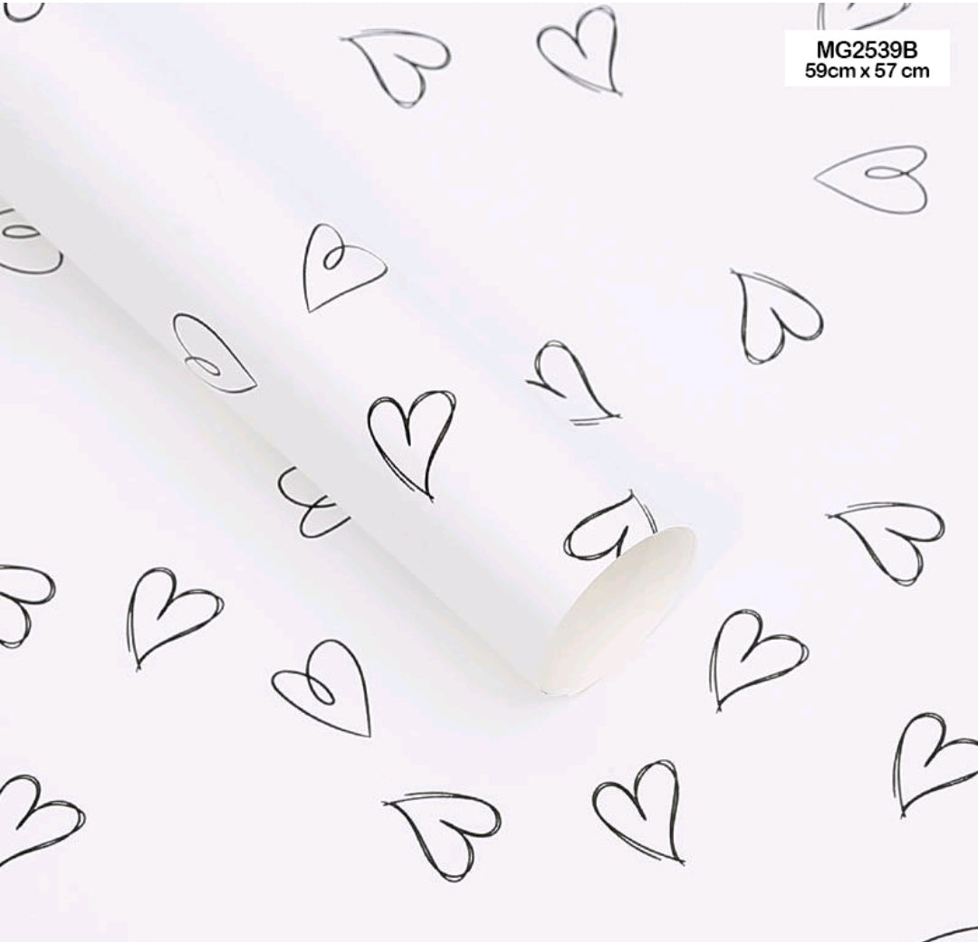 Heart White Bouquet Wrapping Sheet - 5 Sheets