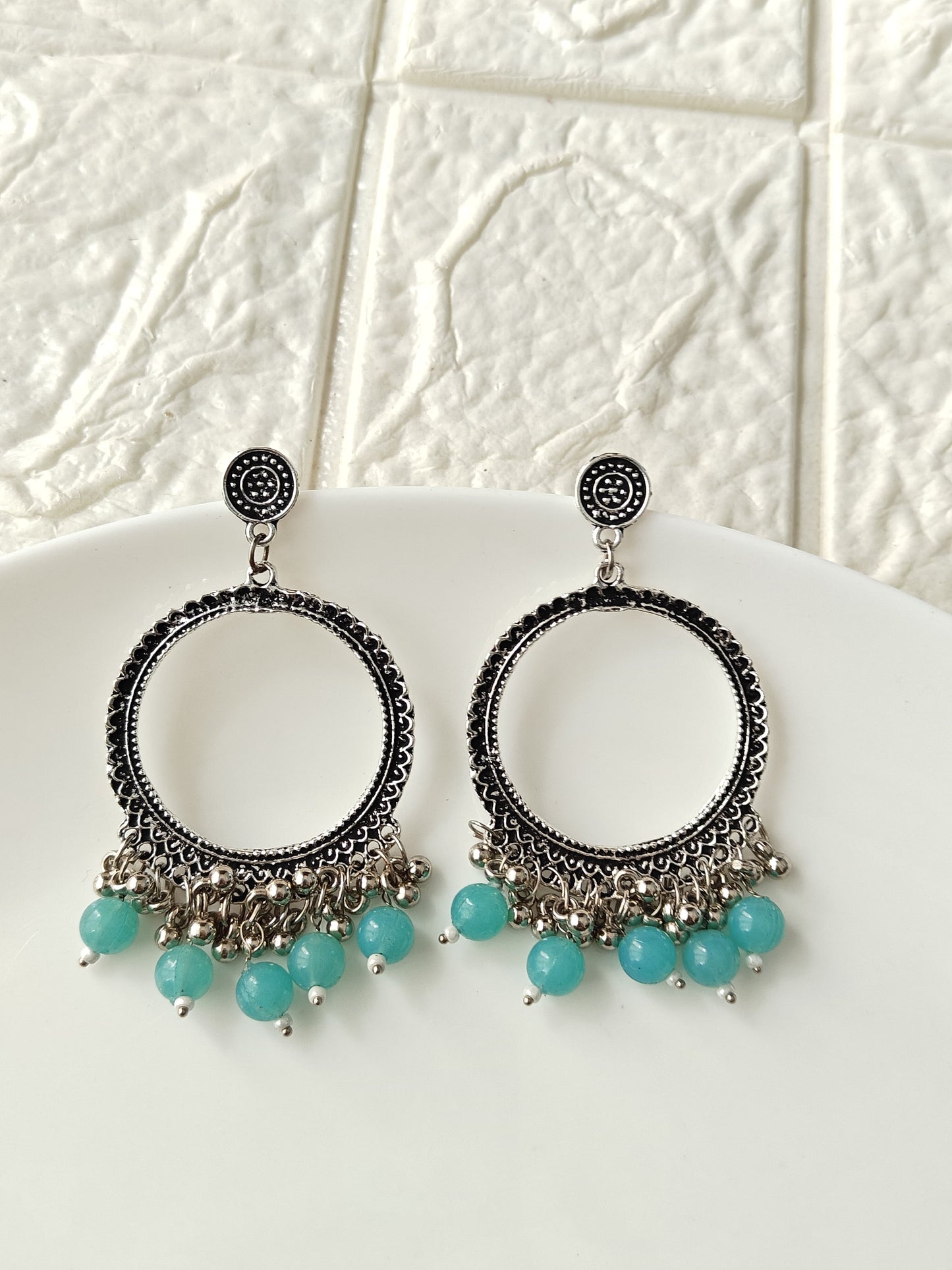 Blue Round Beaded Jhumka Base