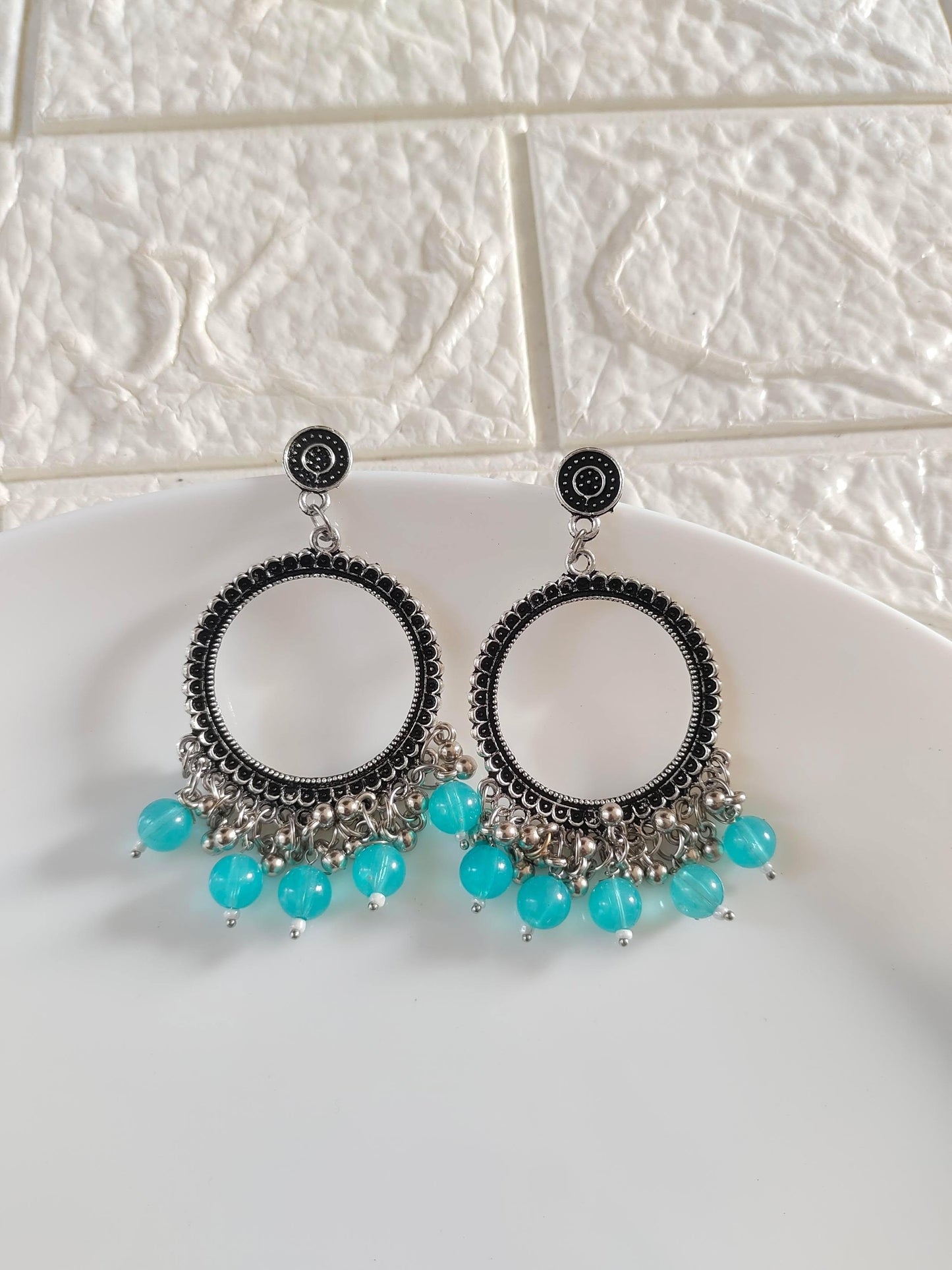 Blue Round Beaded Jhumka Base