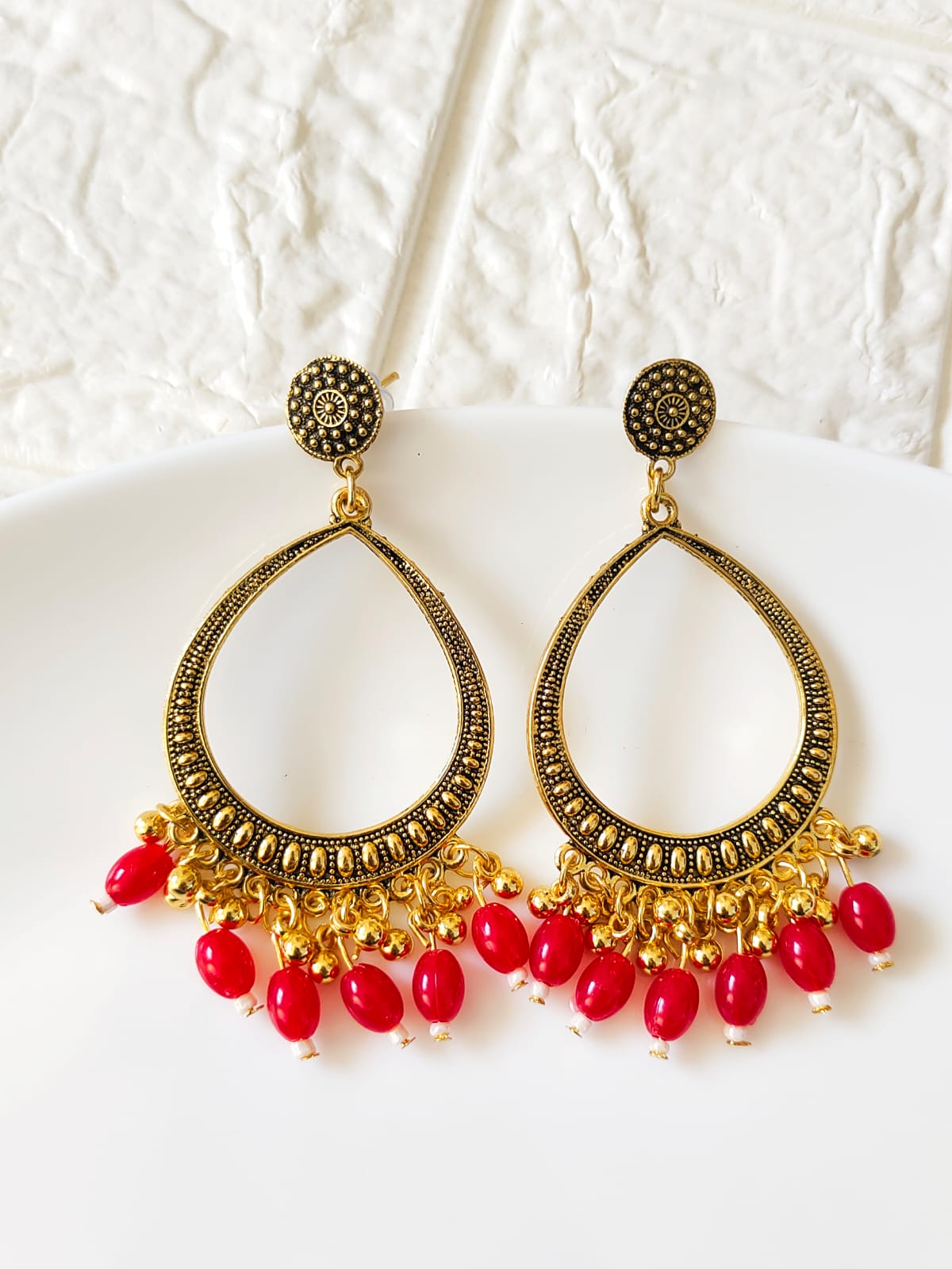 Drop Red Beaded Jhumka Base