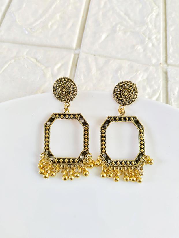 Gold Octagon Jhumka Base - 1 Pair