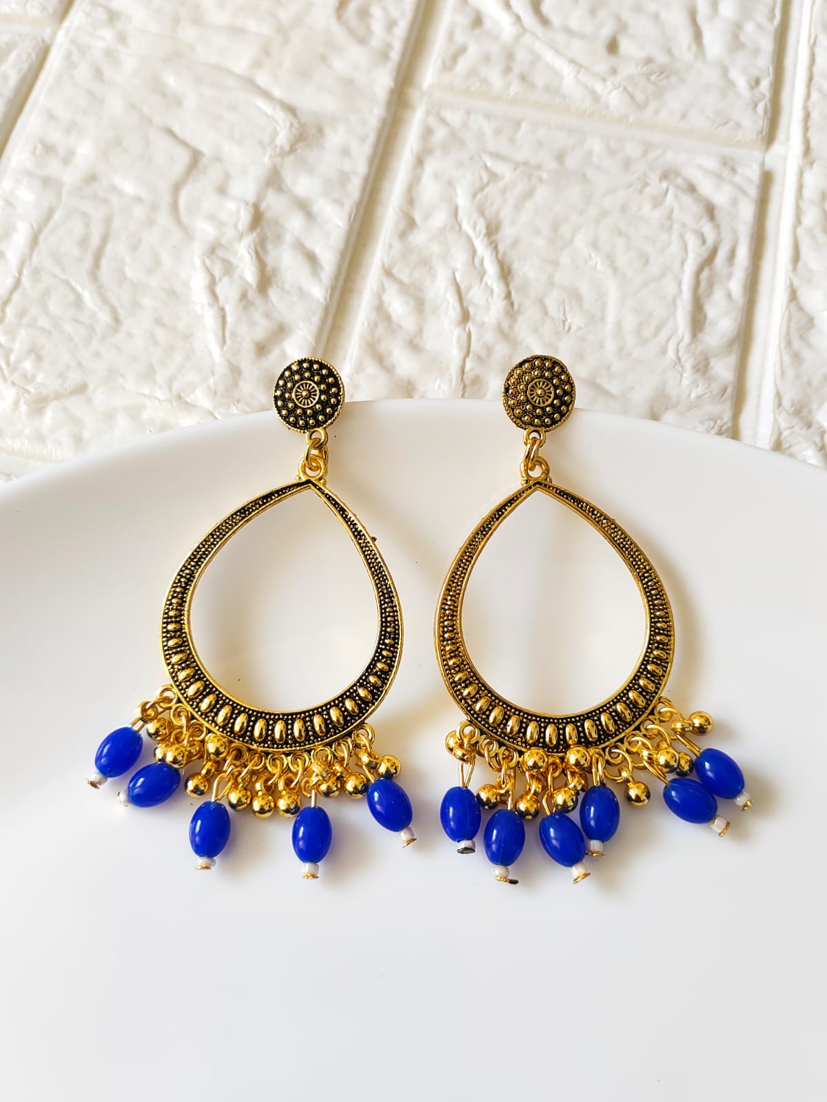 Drop Blue Beaded Jhumka Base