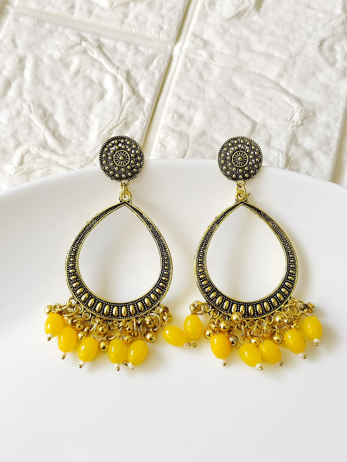 Drop Yellow Beaded Jhumka Base