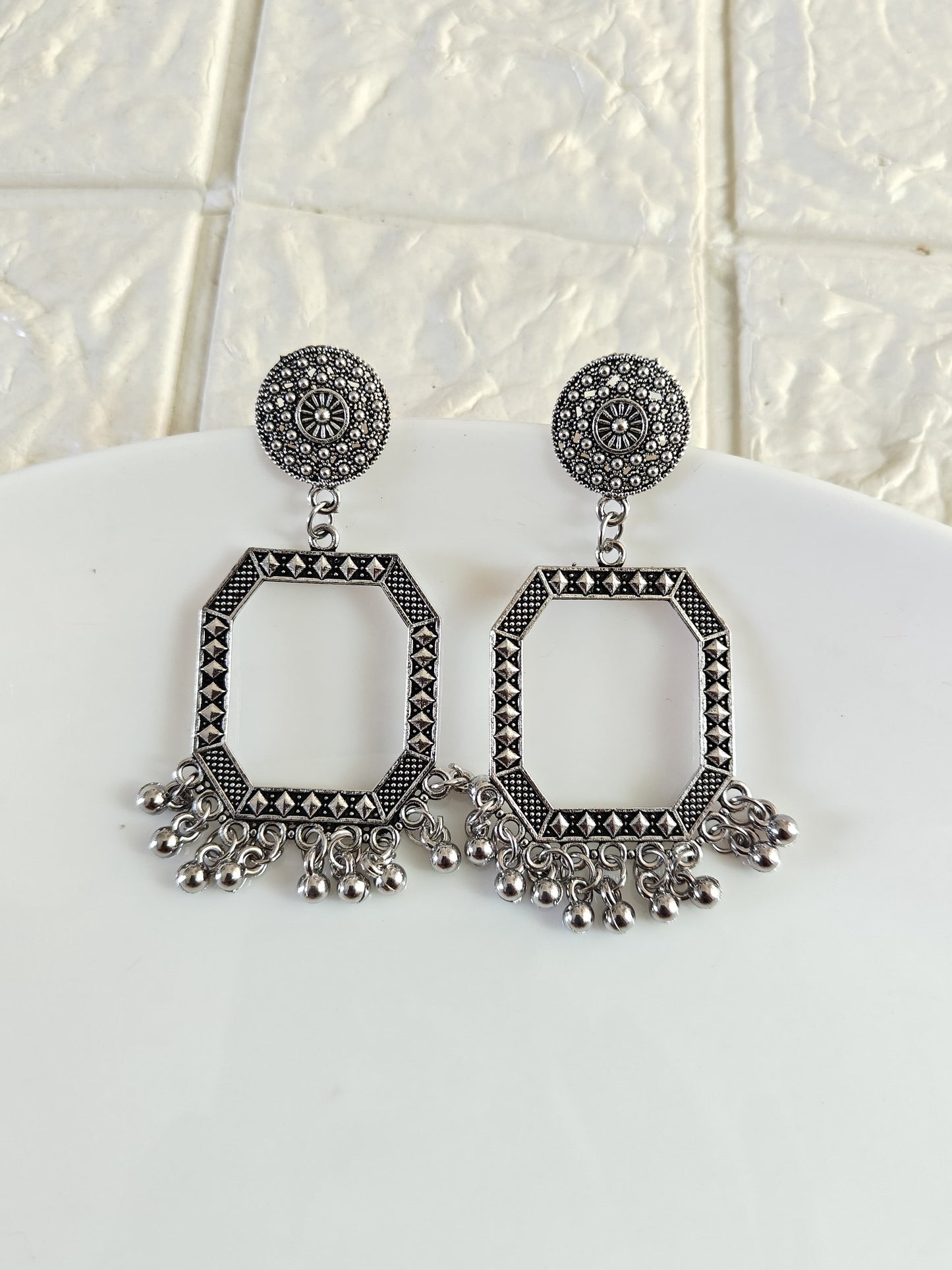 Silver Octagon Jhumka Base - 1 Pair