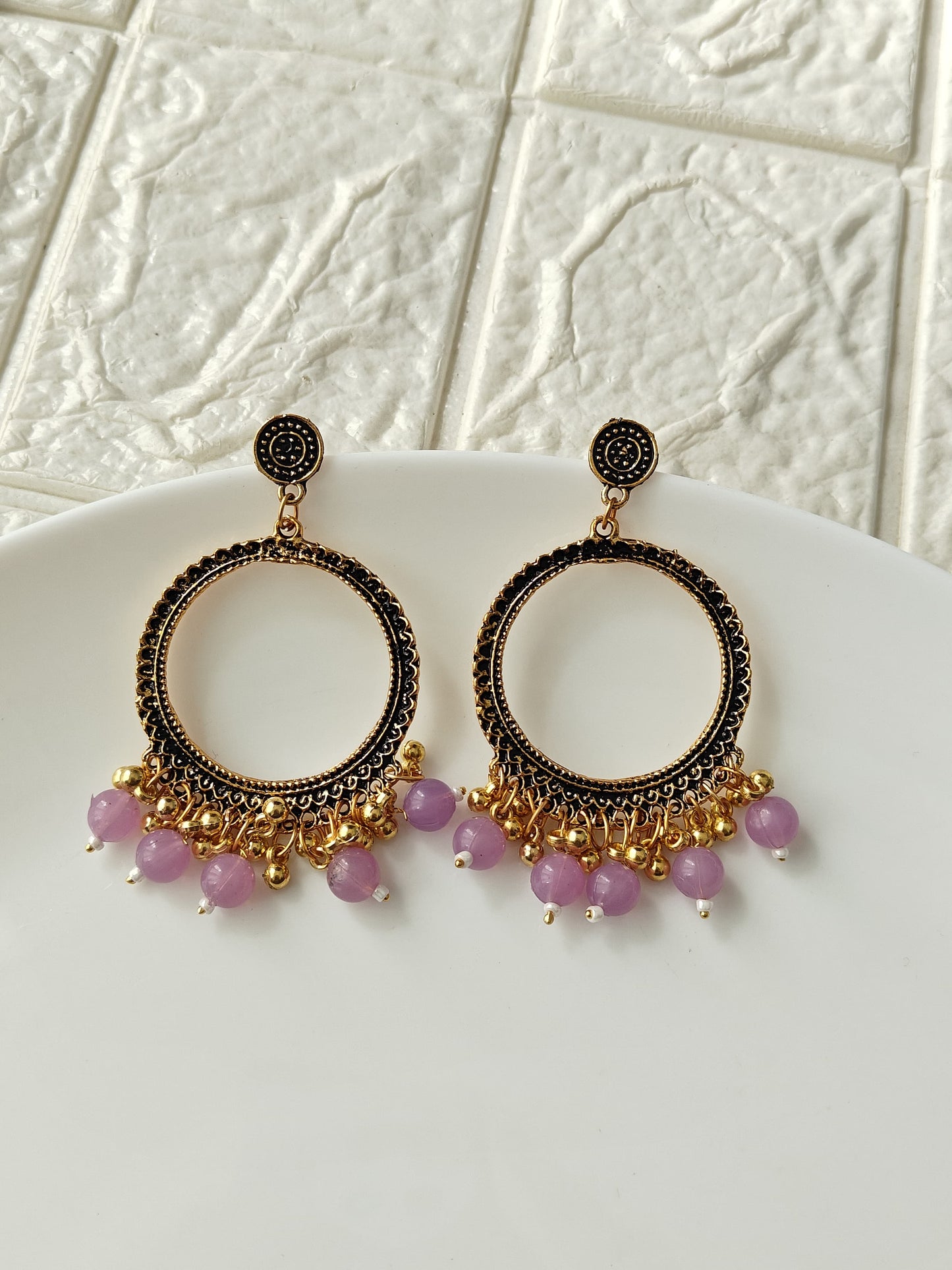 Round Gold Lavendar Beaded Jhumka Base