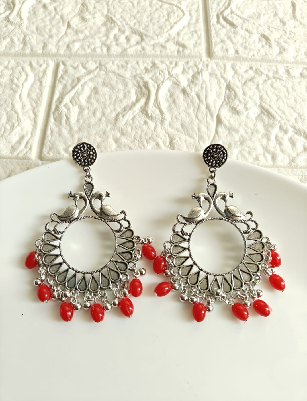 Peacock Red Beaded Jhumka Base