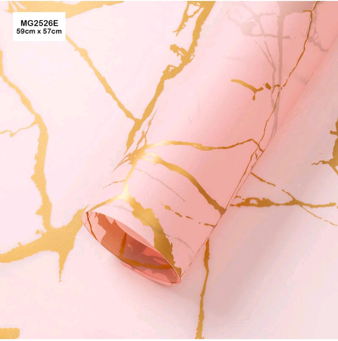 Marble Gold & Pink Bouquet Wrapping Sheet - 5 Sheets