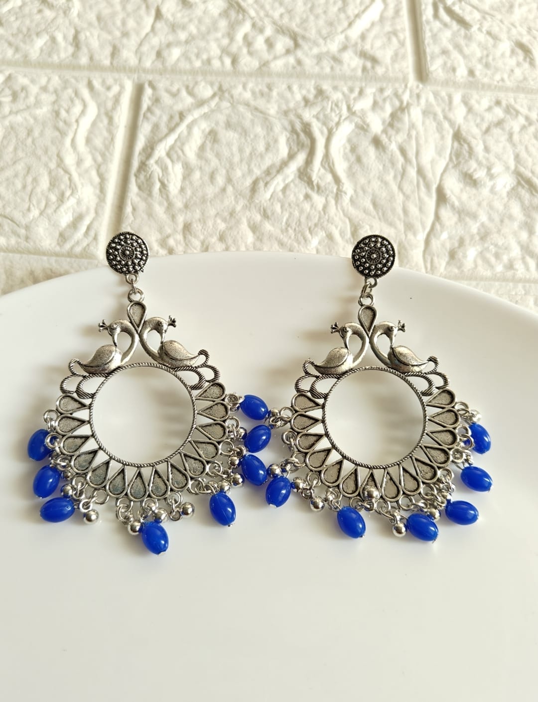 Peacock Blue Beaded Jhumka Base