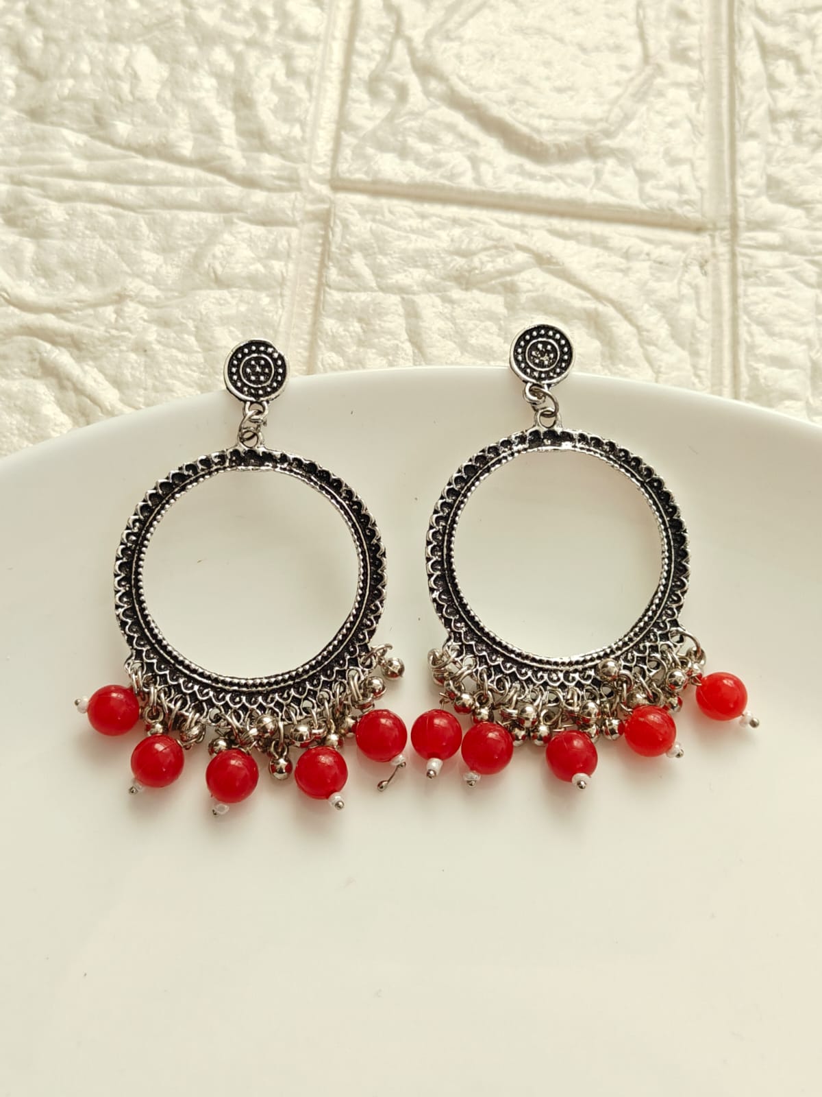 Round Red Beaded Jhumka Base