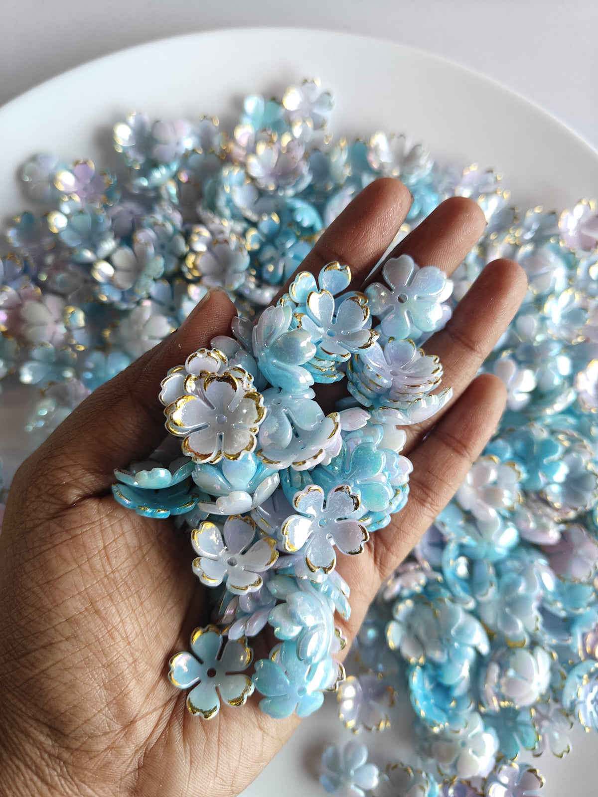 Dual Shade Acrylic Flower Beads Blue - 20 grams
