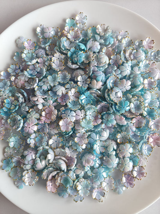 Dual Shade Acrylic Flower Beads Blue - 20 grams