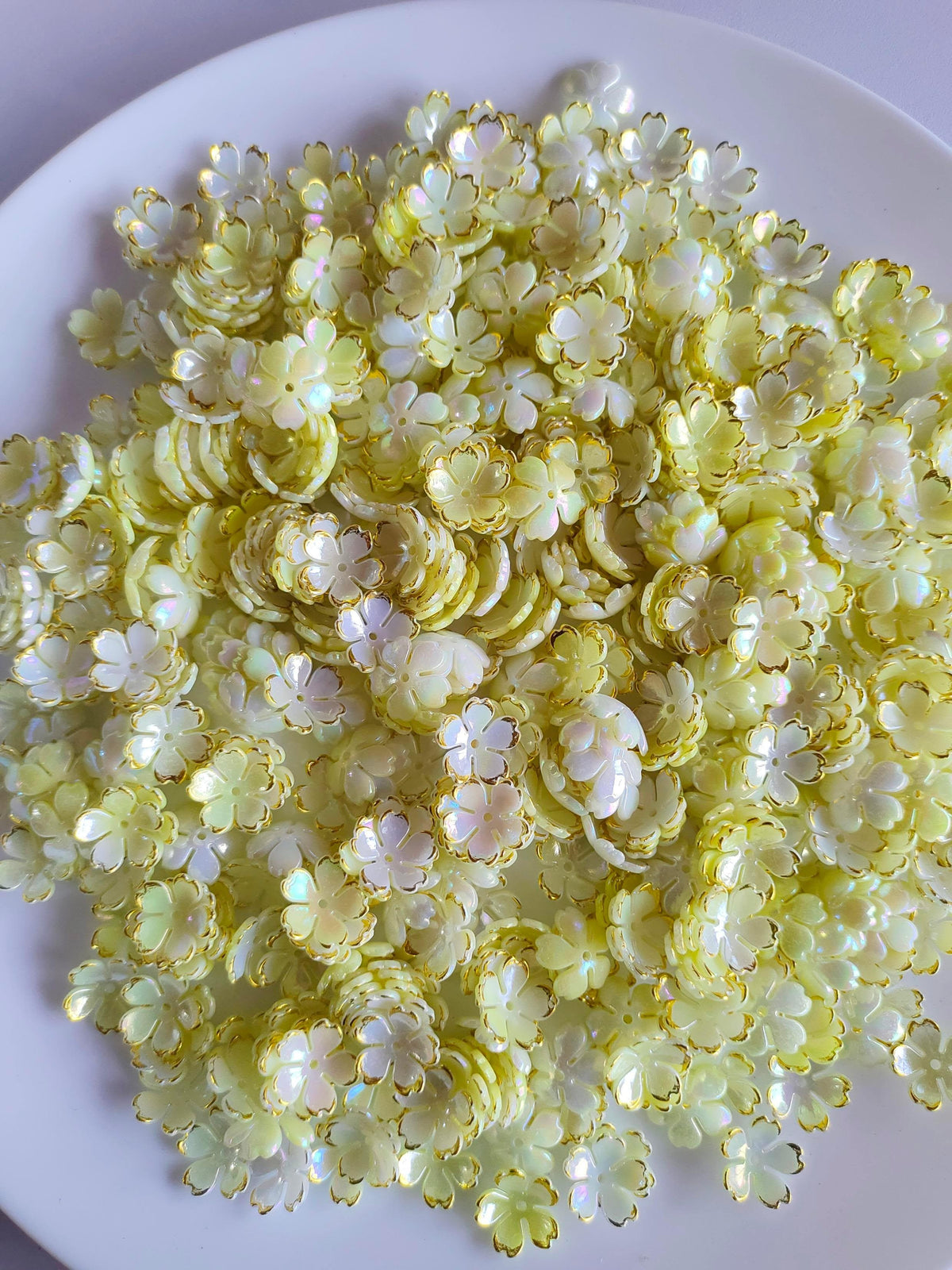 Dual Shade Acrylic Flower Beads Pale Yellow - 20 grams