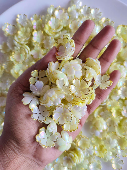 Dual Shade Acrylic Flower Beads Pale Yellow - 20 grams