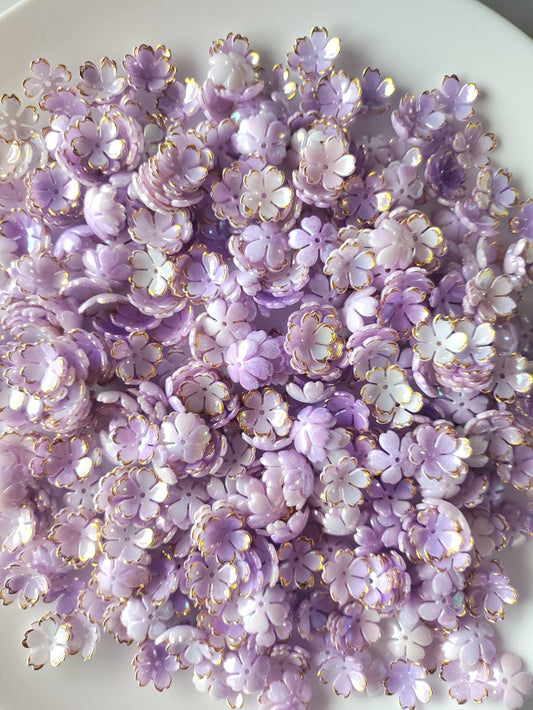 Dual Shade Acrylic Flower Beads Purple - 20 grams