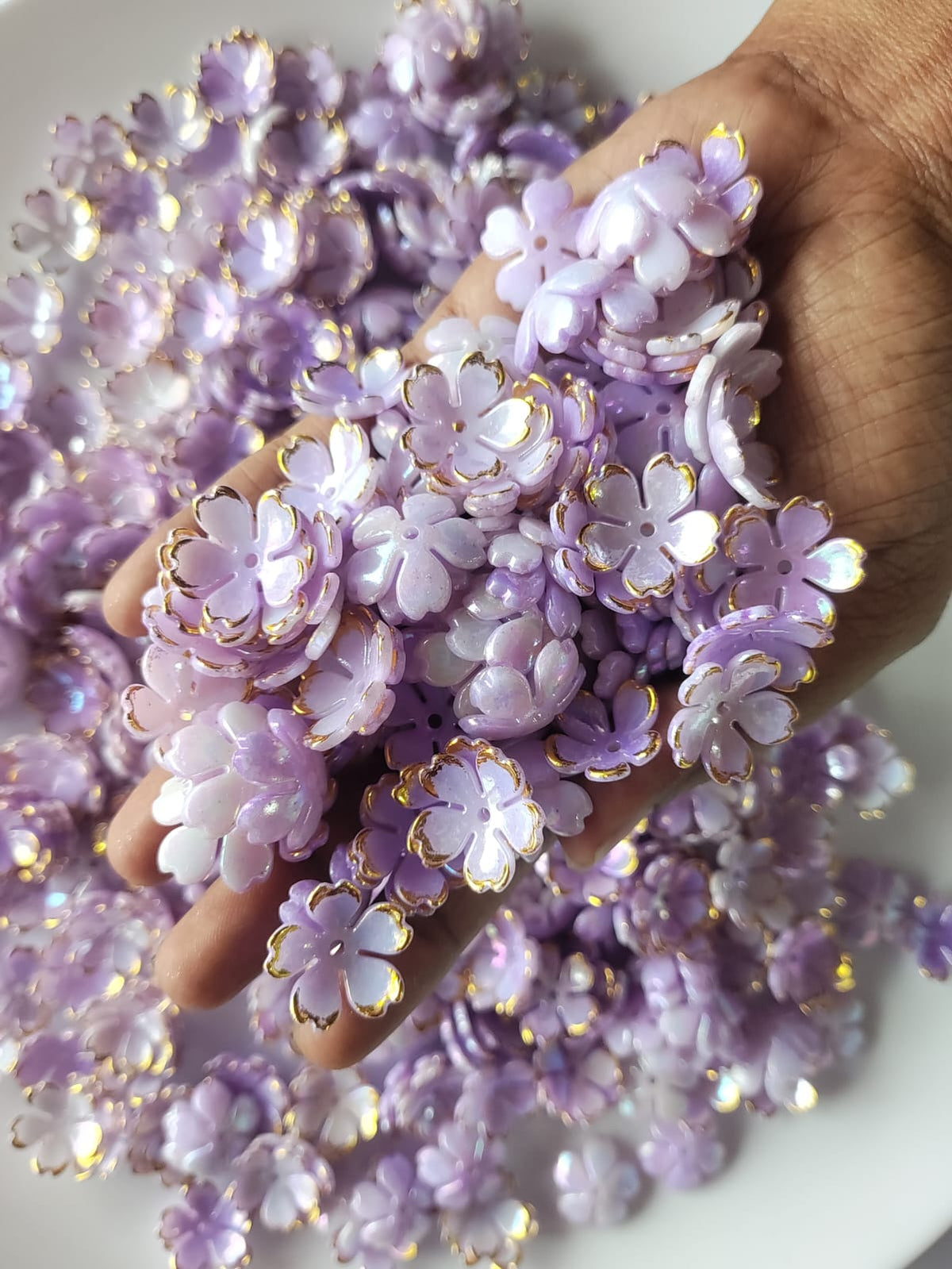 Dual Shade Acrylic Flower Beads Purple - 20 grams