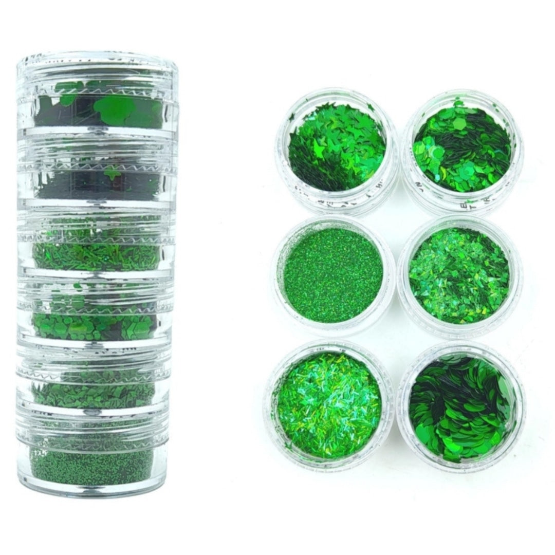 6 in 1 Glitter chunks - Green