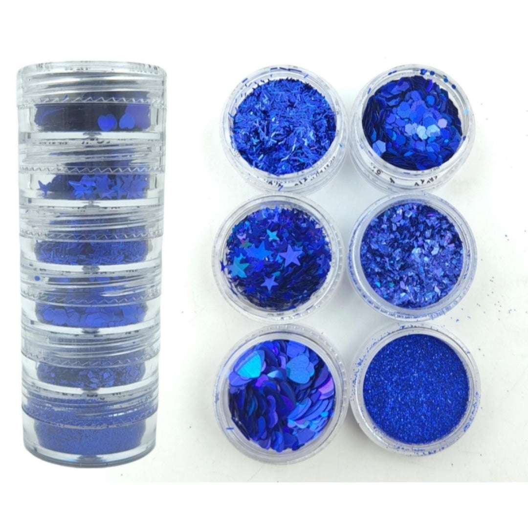 6 in 1 Glitter chunks - Blue