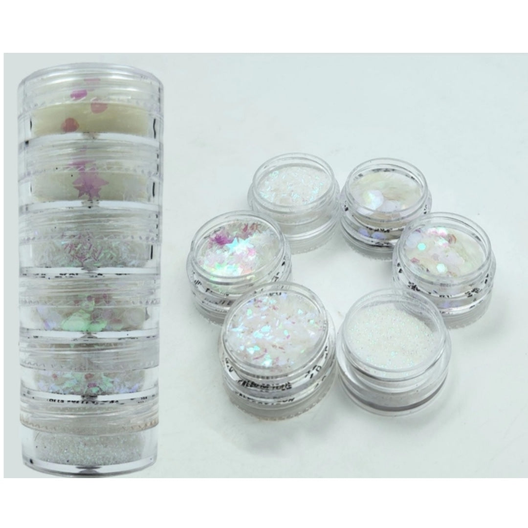 6 in 1 Glitter chunks - White