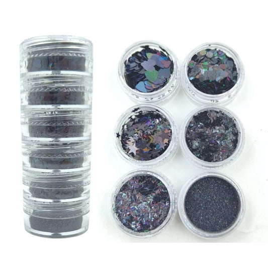 6 in 1 Glitter chunks - Black