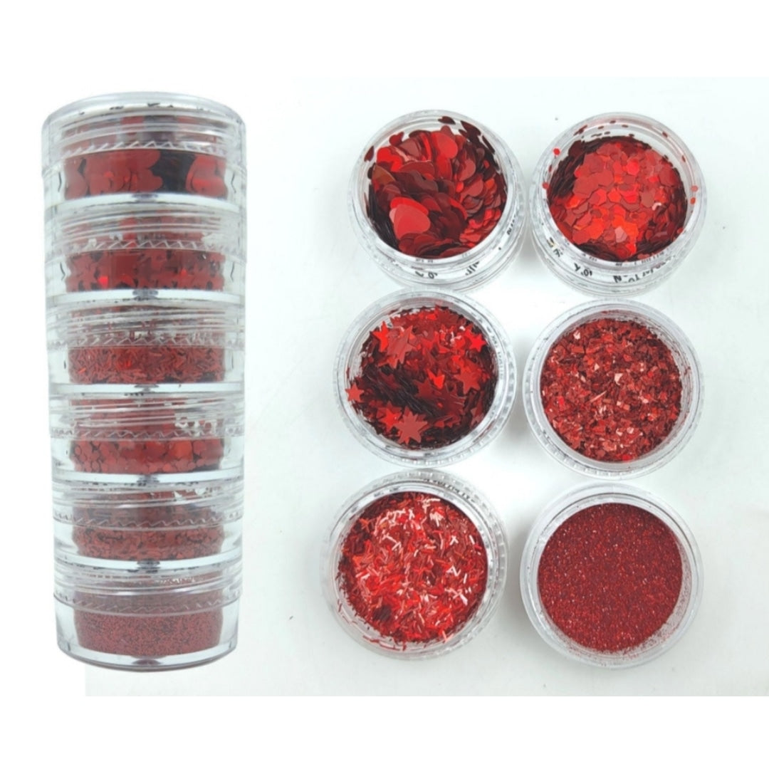 6 in 1 Glitter chunks - Red