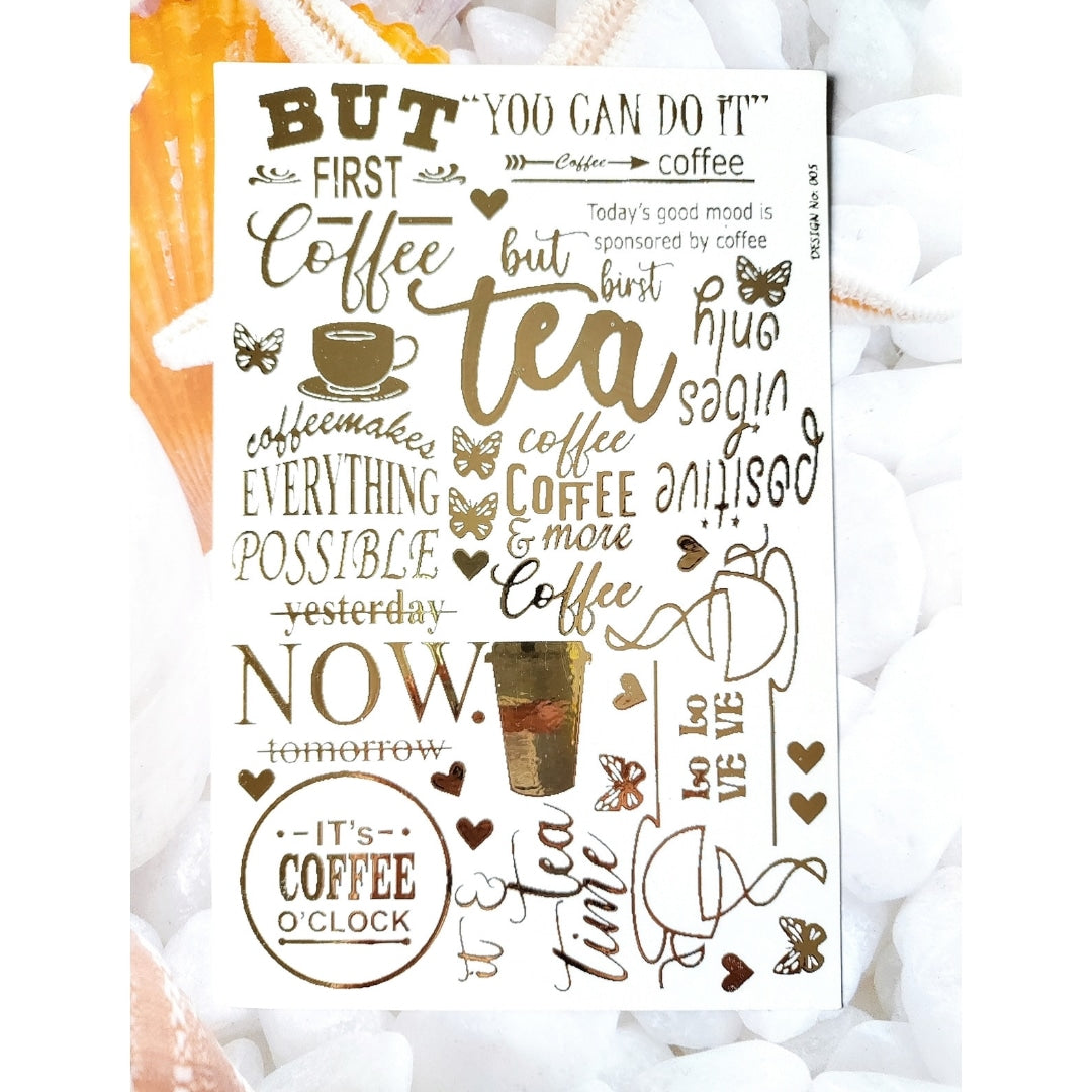 Tea & Coffee Embossed Sticker sheet A5 - D8