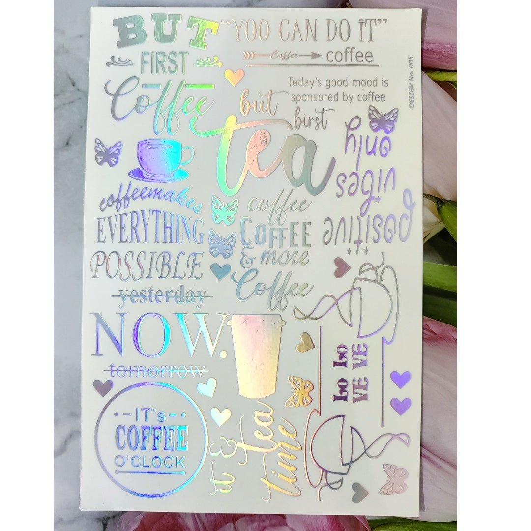 Tea & Coffee Holographic Sticker sheet A5 - 03