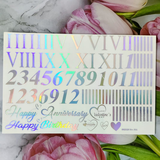 Clock Numbers Holographic Sticker sheet A5 - 13