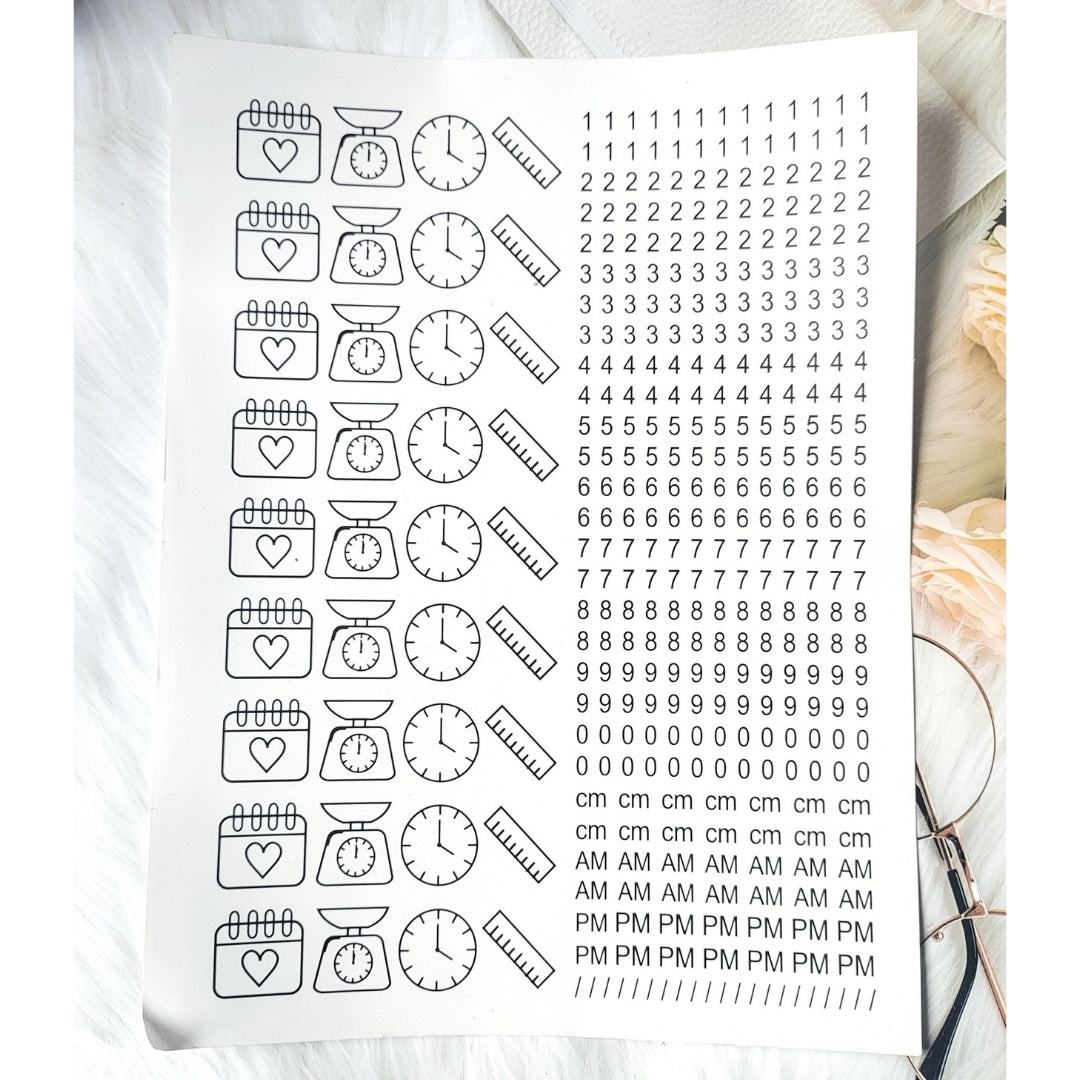 B/w Baby details Sticker Sheet D3