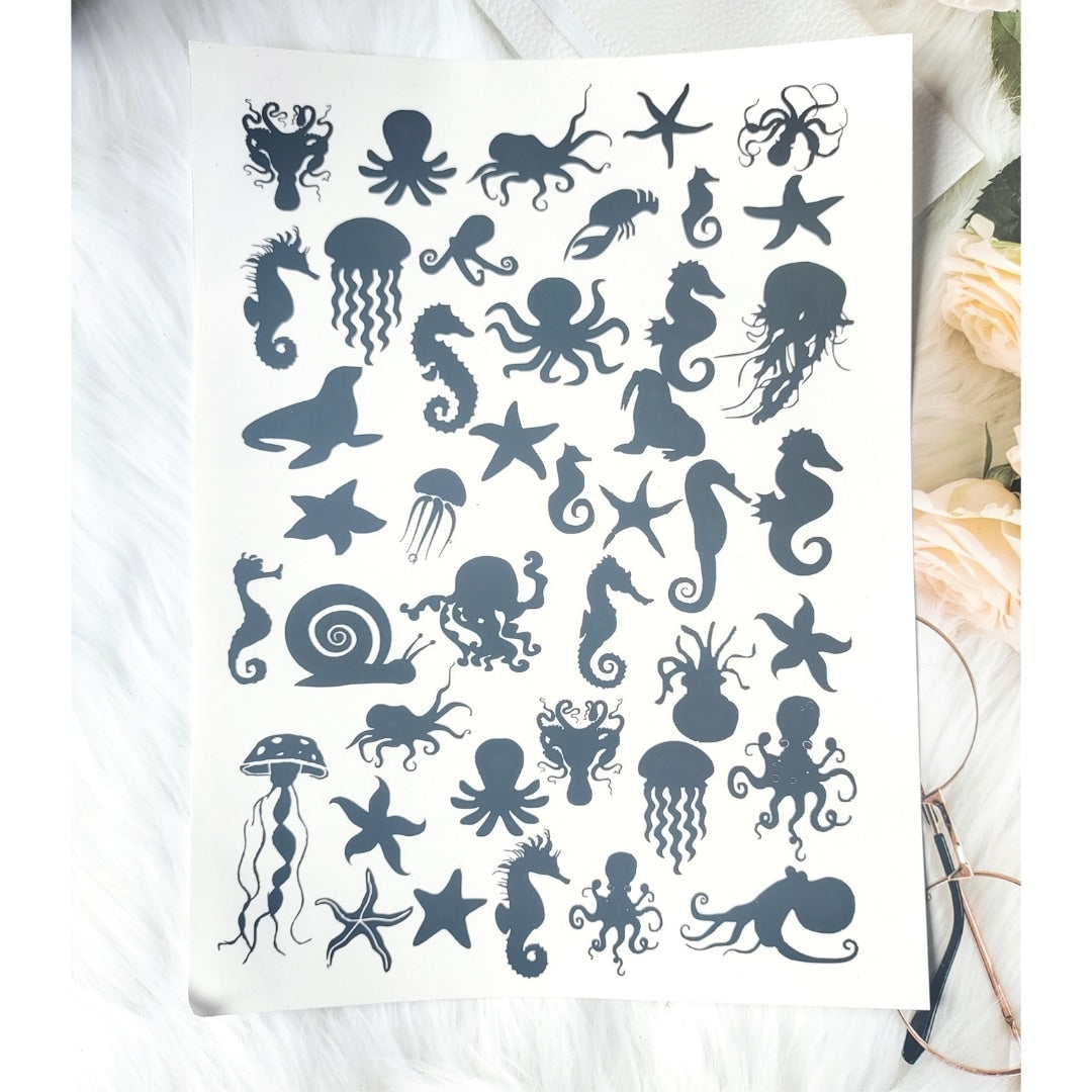 B/w Beach theme Sticker Sheet D4