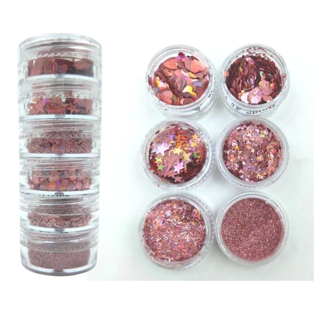 6 in 1 Glitter chunks - Rainbow Pink