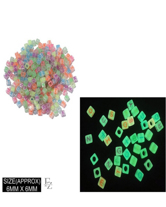 Square Glow in Dark Alphabet Beads - 20g