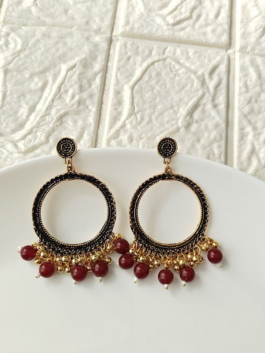 Round Gold Maroon Beaded Jhumka Base
