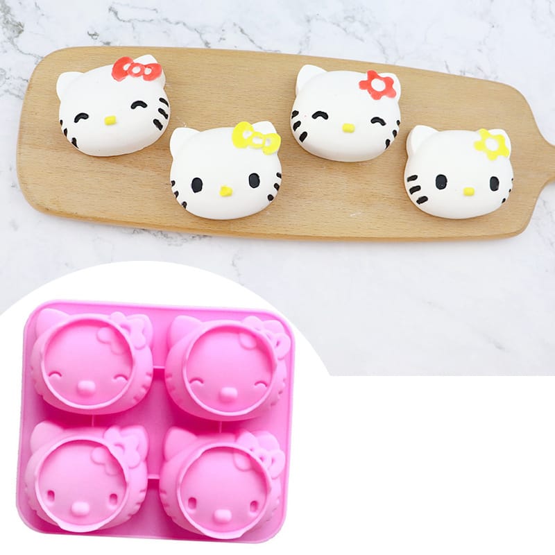 4 Cavity Hello Kitty Cartoon Face Mould for DIY concrete art, Resin, Soap & Candle Making