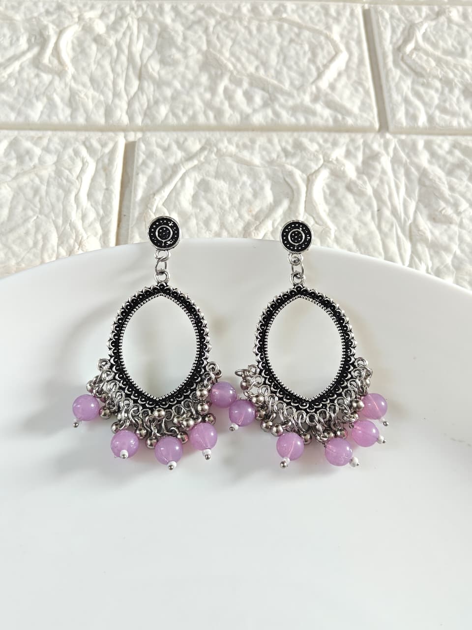Silver Evil Eye Lavendar Beaded Jhumka Base