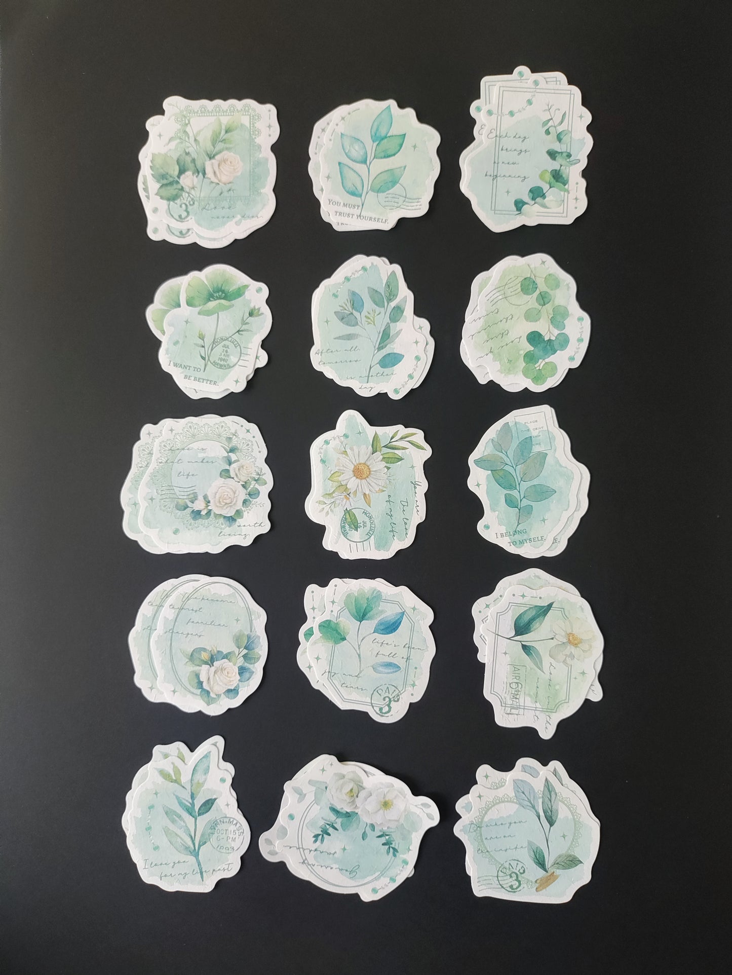 Green Blooming Flower Paper Cutout Stickers - 30 Pieces