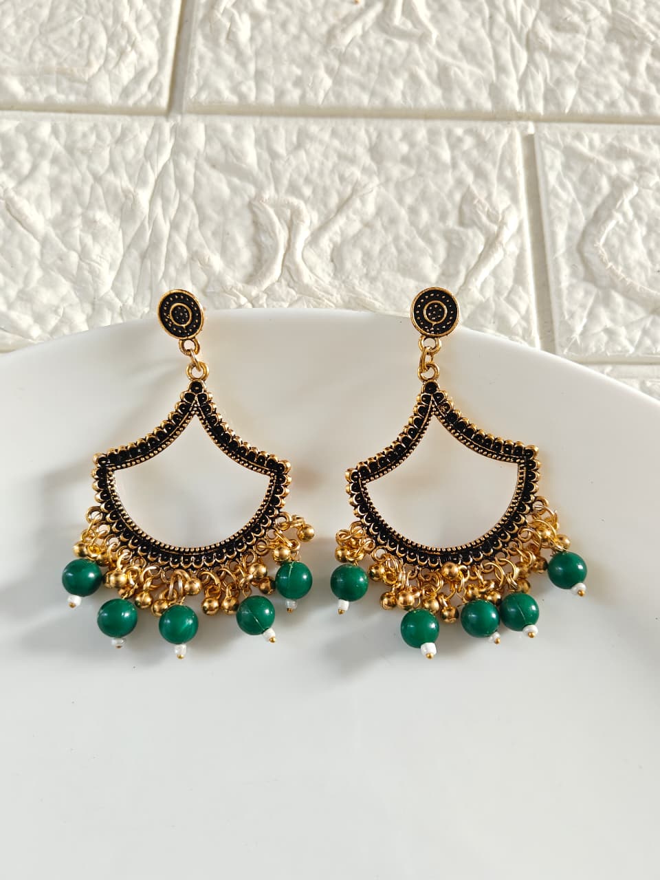 Gold Petal Green Beaded Jhumka Base