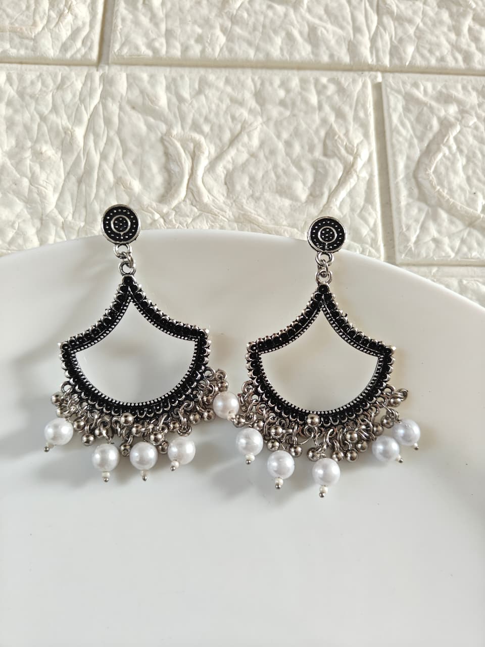 Silver Petal White Beaded Jhumka Base